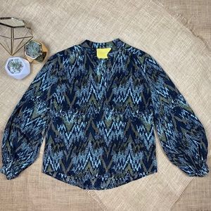 AARON ASHE Top Blouse Silk Blue Green Balloon